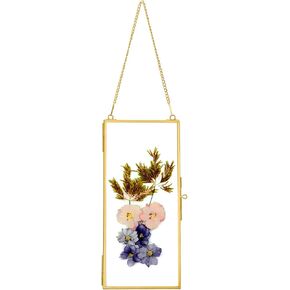 5.75" x 11.02" Double Glass Frame for Pressed Flowers with Chain，Floating Frame Style Gallery Wall Frame for Artwork Photo, Picture, Pressed Dried Flowers, Plant Specimen (Gold)