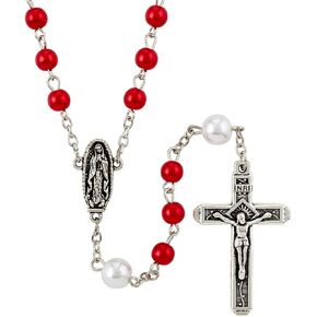 Red Bead Our Lady of Guadalupe Rosary, 19 Inch