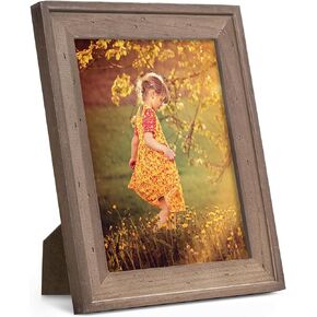 8x10 Picture Frame Solid Wood Country Rustic Style Distressed Photo Frame Real Glass with Raised Edges for Tabletop and Wall Mount Display Vertical or Horizontal, Grey