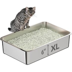 High-Sided Stainless Steel Cat Litter Box,Stainless Steel Litter Box with Lid,Extra Large Litter Box,Easy-to-Clean Metal Litter Pan for Cats(24" L X 16" W X 6" H with Enclosure)