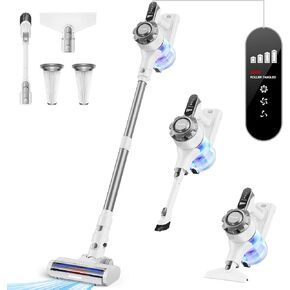 Cordless Vacuum Cleaner, 8-in-1 Lightweight Stick Vacuum with 45mins Runtime, Powerful Suction, Rechargeable Cordless Vacuum for Carpet, Tile, Pet Hair, Hardwood Floors, Black