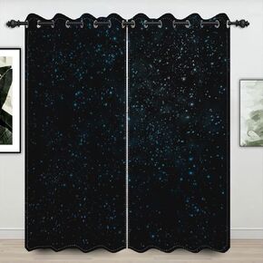 Starry Sky Blackout Window Curtains Night Bright Moon Twinkle Stars Dark Blue Window Drapes 2 Panel Set for Kids Room Nursery Playroom Bedroom Window Treatments Fabric, 26x63 Inch