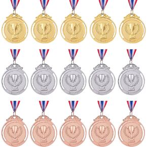 15 Pieces Metal Gold Silver Bronze Award Medals, 1st 2nd 3rd Award Medals with Neck Ribbon,Olympic Style Medals for Kids, 2 Inch