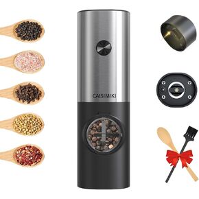 Electric Salt and Pepper Grinder Set Rechargeable Pepper Mill with Charging Base LED Light USB + Battery 2 IN 1, 𝟮𝟬𝟮𝟰 𝙉𝙚𝙬 Adjustable Coarseness One Hand Operated, 2 Pack