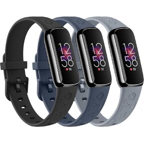 3 Pack Rose Butterfly Engraved Bands for Fitbit Luxe Band for Women, Soft Elegant Floral Pattern Band Compatible with Fitbit Luxe Watch Bands