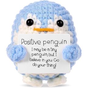 Mini Funny Emotional Support Penguin, 3" Positive Penguin with Cheer up Card, Handmade Cute Knitted Crochet Soft Plush for Friends, Parties,Christmas Decoration and Encouragement