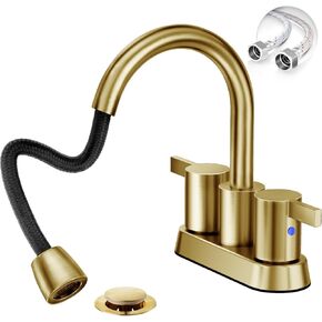 Phiestina Pull Down Sprayer Matte Black 4 Inch Bathroom Faucet，Centerset 2 Handle Pull Out Bathroom Sink Faucet with 360 Swivel Spout，Metal Pop-Up Drain and Water Supply Lines，BF04011-K01-MB