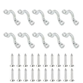 10 Pcs 316 Stainless Steel Eye Straps M5 Ceiling Hooks Heavy Duty Metal Pad Eyes Plate Wall Mount Outdoor Hanging Hardware U Hook with 20 PCS Stainless Steel Screws