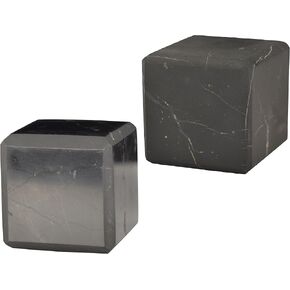 2 pcs Authentic Shungite Cubes Set Polished and Unpolished 30 mm / 1.18" Chakra Energy Natural Healing Crystal Home Office Protection Desk Decor Meditation Reiki Grounding Stone