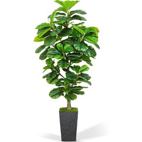 Artificial Fiddle Leaf Fig Tree 6ft, 6 Feet Large Tall Fake Plants Indoor with Modern Style Planter, Artificial Silk Tree for Home Office Living Room Decor Indoor, More Lifelike & Lush (White)
