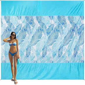 Beach Blanket Sandproof，Waterproof Beach Mat for Kid Pool, Outdoor Blanket for Beach, Vacation, Picnic Bkanket with Portable Bag, 4 Stakes & 3 Water Bag for 1-5 People(Large)