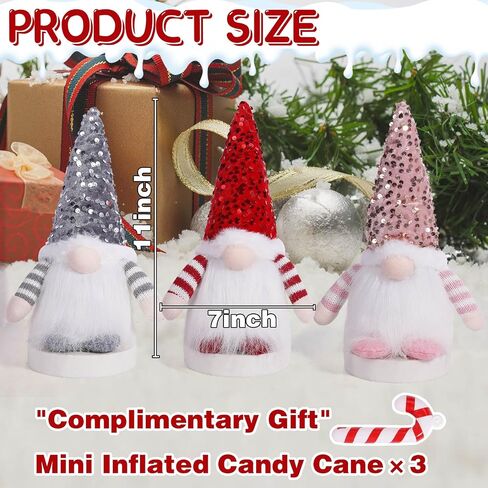 3Pcs Lighted Christmas Gnomes Decorations, Light Up Christmas Gnomes Plush with Glitter Sequins Hat, Handmade Swedish Tomte Gnome Elf Doll for Home Mantel Shelf Tabletop Winter Xmas Gifts in Saudi Arabia
