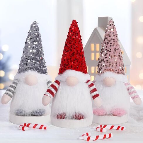 3Pcs Lighted Christmas Gnomes Decorations, Light Up Christmas Gnomes Plush with Glitter Sequins Hat, Handmade Swedish Tomte Gnome Elf Doll for Home Mantel Shelf Tabletop Winter Xmas Gifts in Saudi Arabia