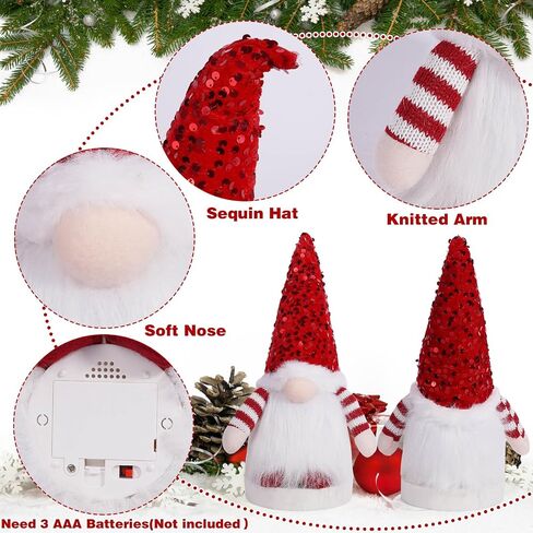 3Pcs Lighted Christmas Gnomes Decorations, Light Up Christmas Gnomes Plush with Glitter Sequins Hat, Handmade Swedish Tomte Gnome Elf Doll for Home Mantel Shelf Tabletop Winter Xmas Gifts in Saudi Arabia