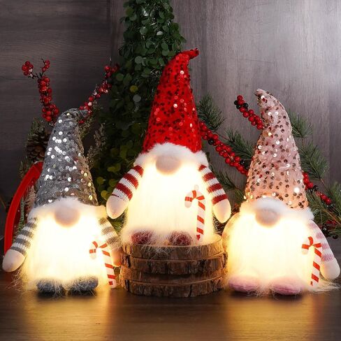 3Pcs Lighted Christmas Gnomes Decorations, Light Up Christmas Gnomes Plush with Glitter Sequins Hat, Handmade Swedish Tomte Gnome Elf Doll for Home Mantel Shelf Tabletop Winter Xmas Gifts in Saudi Arabia