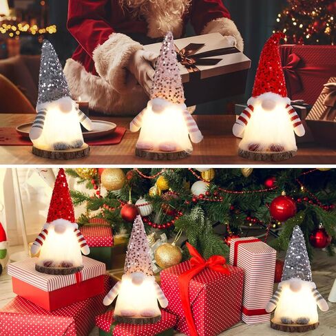 3Pcs Lighted Christmas Gnomes Decorations, Light Up Christmas Gnomes Plush with Glitter Sequins Hat, Handmade Swedish Tomte Gnome Elf Doll for Home Mantel Shelf Tabletop Winter Xmas Gifts in Saudi Arabia
