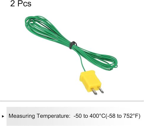 MECCANIXITY 2 قطعة K نوع موصل حراري صغير مجسات استشعار درجة الحرارة PTFE 10ft -50 إلى 260 درجة مئوية (-58 إلى 500 درجة فهرنهايت)، أخضر in Saudi Arabia