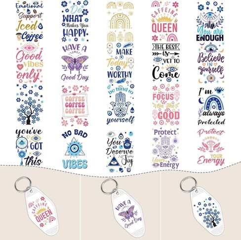 UV DTF Wrap Stickers - 8 Sheets Inspirational Quote UV DTF Stickers for Motel Keychain Motivational UV DTF Wraps Floral UVDTF Wraps Waterproof UV DTF Transfer Stickers for Hotel Keychain in Saudi Arabia