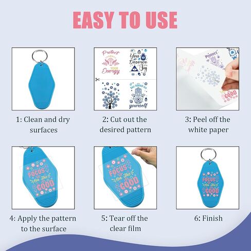 UV DTF Wrap Stickers - 8 Sheets Inspirational Quote UV DTF Stickers for Motel Keychain Motivational UV DTF Wraps Floral UVDTF Wraps Waterproof UV DTF Transfer Stickers for Hotel Keychain in Saudi Arabia