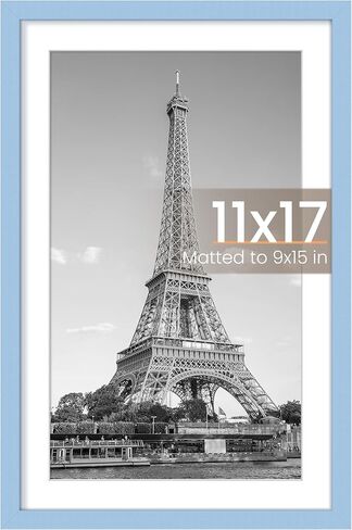 upsimples 11x17 Picture Frame, Display Pictures 9x15 with Mat or 11x17 Without Mat, Wall Hanging Photo Frame, Blue, 1 Pack in Kuwait