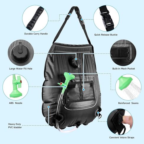 Solar Portable Shower Bag, 5 Gal/20L Solar Heating Outdoor Camping Shower Bag with On-Off Switchable Shower Head&Removable Hose Suitable for Camping, Hiking, Travel, Beach Swimming in Saudi Arabia