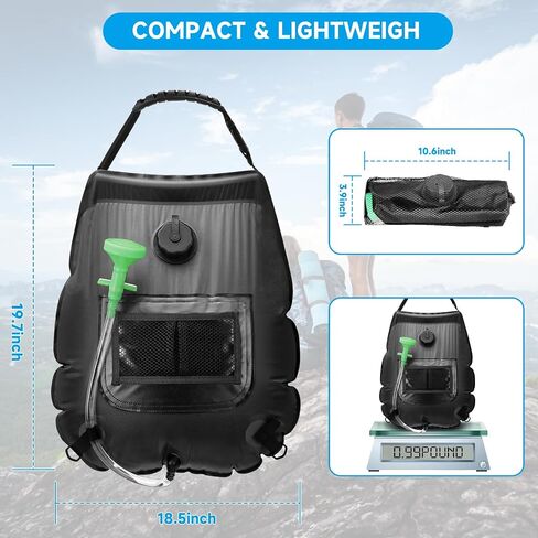 Solar Portable Shower Bag, 5 Gal/20L Solar Heating Outdoor Camping Shower Bag with On-Off Switchable Shower Head&Removable Hose Suitable for Camping, Hiking, Travel, Beach Swimming in Saudi Arabia