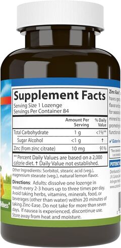 Carlson - Zinc-Ease, Soothing Lozenge, Immune Support & Optimal Wellness, Antioxidant, Lemon, 84 Lozenges in Saudi Arabia
