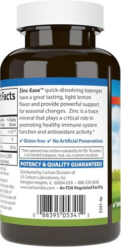 Carlson - Zinc-Ease, Soothing Lozenge, Immune Support & Optimal Wellness, Antioxidant, Lemon, 84 Lozenges in Saudi Arabia