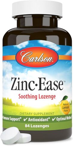 Carlson - Zinc-Ease, Soothing Lozenge, Immune Support & Optimal Wellness, Antioxidant, Lemon, 84 Lozenges in Saudi Arabia
