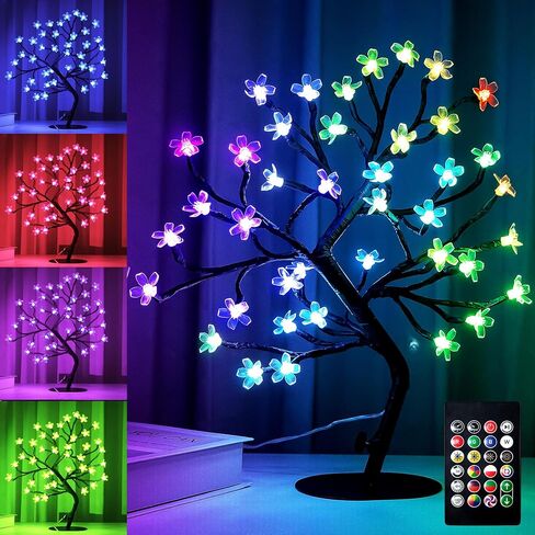 BENEVE Cherry Blossom Tree Light - 40 LED RGB Artificial Flower Bonsai Tree with APP Control, Full Color DIY Table Top Lamp, Cherry Blossom Lamp Night Lights USB Powered Christmas Party Decoration in Saudi Arabia