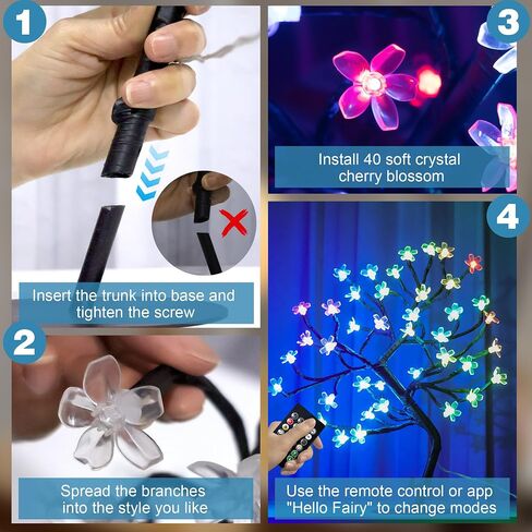 BENEVE Cherry Blossom Tree Light - 40 LED RGB Artificial Flower Bonsai Tree with APP Control, Full Color DIY Table Top Lamp, Cherry Blossom Lamp Night Lights USB Powered Christmas Party Decoration in Saudi Arabia