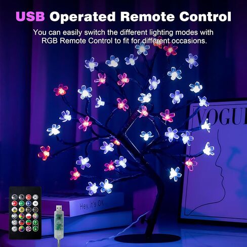 BENEVE Cherry Blossom Tree Light - 40 LED RGB Artificial Flower Bonsai Tree with APP Control, Full Color DIY Table Top Lamp, Cherry Blossom Lamp Night Lights USB Powered Christmas Party Decoration in Saudi Arabia