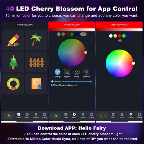 BENEVE Cherry Blossom Tree Light - 40 LED RGB Artificial Flower Bonsai Tree with APP Control, Full Color DIY Table Top Lamp, Cherry Blossom Lamp Night Lights USB Powered Christmas Party Decoration in Saudi Arabia
