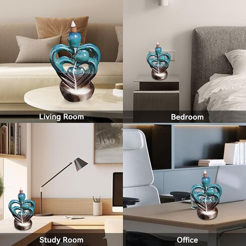 YYW حامل بخور بتدفق خلفي مزدوج القلب، مبخرة بخور شلال مع 20 مخروط بخور بتدفق خلفي، 30 عصا بخور عطرية، بخور بتدفق خلفي من السيراميك لتزيين المنزل بالروائح العلاجية in Kuwait