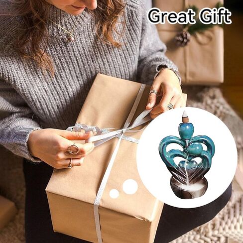 YYW حامل بخور بتدفق خلفي مزدوج القلب، مبخرة بخور شلال مع 20 مخروط بخور بتدفق خلفي، 30 عصا بخور عطرية، بخور بتدفق خلفي من السيراميك لتزيين المنزل بالروائح العلاجية in Kuwait