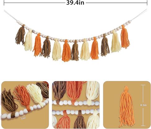 VESMATITY Boho Tassel Garland Banner Rainbow Fall Tassel Wall Hanging Decor for Halloween Thanksgiving Christmas Birthday Party Classroom Nursery Bedroom Dorm Office Decorations in Kuwait