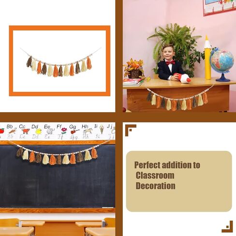 VESMATITY Boho Tassel Garland Banner Rainbow Fall Tassel Wall Hanging Decor for Halloween Thanksgiving Christmas Birthday Party Classroom Nursery Bedroom Dorm Office Decorations in Kuwait
