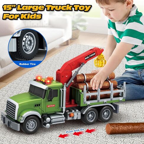 لعبة شاحنة سحب كبيرة من SpringFlower، شاحنة سحب 15 بوصة للأطفال الصغار من عمر 3 4 5 6 سنوات، لعبة سيارة شاحنة مع سيارة سباق، إشارات المرور، خطاف عمل، صوت خفيف، هدايا عيد ميلاد للأولاد والبنات in Kuwait