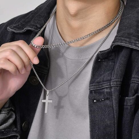 VNOX To My Son Necklace - قلادة متقاطعة الطبقات هدية للابن من أمي الفولاذ المقاوم للصدأ الفضة الطبقات الكوبية سلسلة الصليب قلادة قلادة مجوهرات بسيطة هدايا عيد ميلاد الابن من أمي in Kuwait