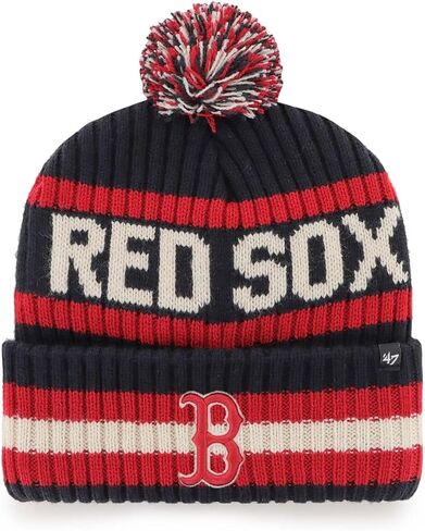 47 MLB Unisex-Adult Primary Logo Bering Cuffed Knit Pom Beanie Hat One Size (US, Alpha, One Size, Boston Red Sox) in Saudi Arabia