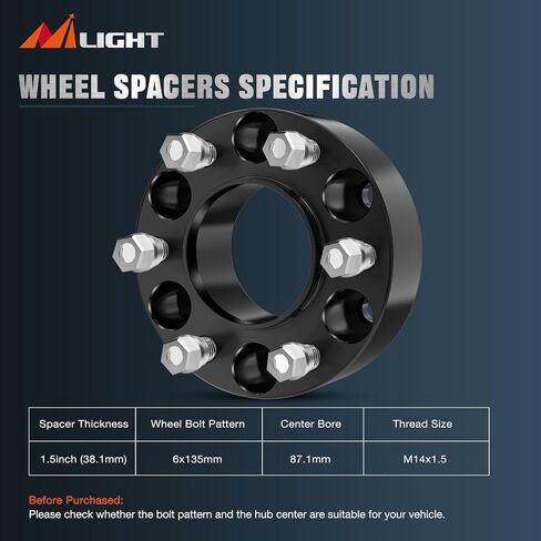 فواصل عجلة Nilight 6x135 لسيارة Ford F-150 2WD 4WD 2004 2005 2006 2007 2008 2009 2010 2011 2012 2013 2014، فواصل عجلة 1.5 بوصة، توافق تجويف المحور 87.1 مم مع إكسبيديشن لينكولن مارك LT نافيجيتور in Saudi Arabia