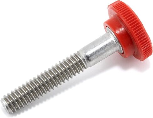 1/4"-20 x 1-1/2" Thumb Screw Stainless Steel - Red Knurled Round Plastic Knob - Standard/Coarse Thread ThumbScrew - Length: 1.500" - Proudly Built in USA - Package of (10) in Saudi Arabia
