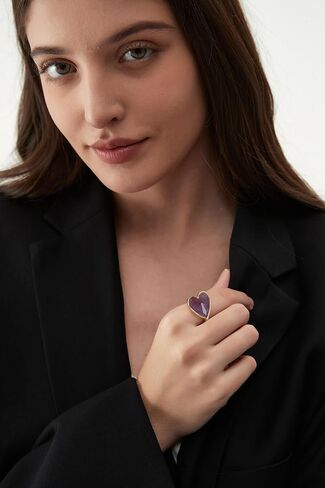 Amethyst Ring, Heart Shape Amethyst Crystal Ring for Women, Handmade Adjustable Gold Crystal Rings for Amethyst Jewelry, February Birthstone Ring for Her. (amethyst) in Saudi Arabia
