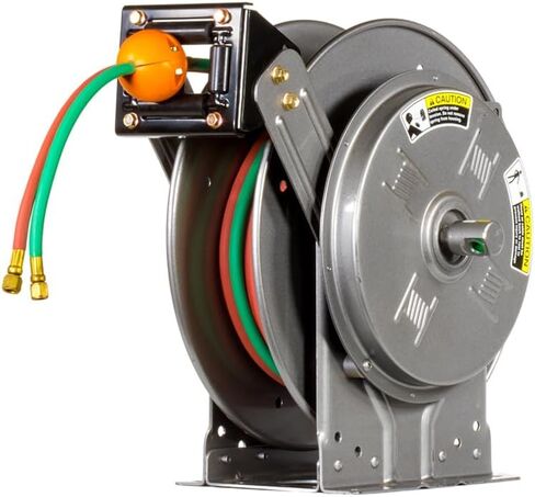 Hannay Reels N416-19-20-8J N400 بكرة لحام خرطوم الأكسجين والأسيتيلين أوكسي/الوقود المزدوج القابلة للسحب، 3/8 بوصة × 50 بوصة خرطوم مزدوج من الدرجة R + إيقاف خرطوم طلاء فولاذي ثقيل اللون من الجرافيت، صنع في الولايات المتحدة الأمريكية in Kuwait