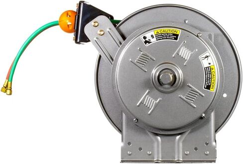 Hannay Reels N416-19-20-8J N400 بكرة لحام خرطوم الأكسجين والأسيتيلين أوكسي/الوقود المزدوج القابلة للسحب، 3/8 بوصة × 50 بوصة خرطوم مزدوج من الدرجة R + إيقاف خرطوم طلاء فولاذي ثقيل اللون من الجرافيت، صنع في الولايات المتحدة الأمريكية in Kuwait
