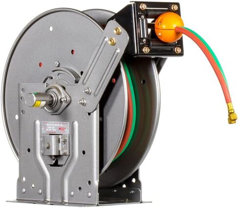 Hannay Reels N416-19-20-8J N400 بكرة لحام خرطوم الأكسجين والأسيتيلين أوكسي/الوقود المزدوج القابلة للسحب، 3/8 بوصة × 50 بوصة خرطوم مزدوج من الدرجة R + إيقاف خرطوم طلاء فولاذي ثقيل اللون من الجرافيت، صنع في الولايات المتحدة الأمريكية in Kuwait