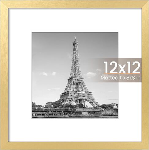 upsimples 12x12 Picture Frame, Display Pictures 8x8 with Mat or 12x12 Without Mat, Wall Hanging Photo Frame, Gold, 1 Pack in Kuwait