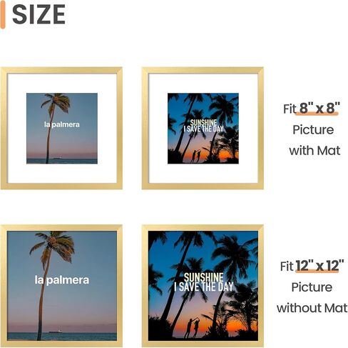 upsimples 12x12 Picture Frame, Display Pictures 8x8 with Mat or 12x12 Without Mat, Wall Hanging Photo Frame, Gold, 1 Pack in Kuwait