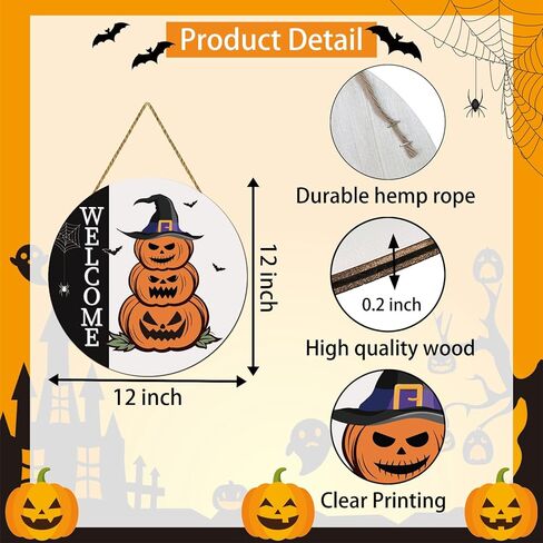 زينة باب الهالوين، علامة ترحيب للهالوين، شماعة باب، مخيفة للهالوين، لافتة باب اليقطين الخشبية، إكليل باب الهالوين، ديكور معلق لجدار الباب الأمامي، جدار الشرفة، ديكور المنزل الداخلي للهالوين in Kuwait