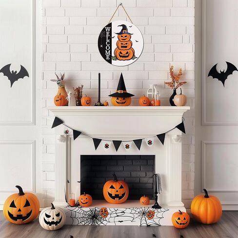 زينة باب الهالوين، علامة ترحيب للهالوين، شماعة باب، مخيفة للهالوين، لافتة باب اليقطين الخشبية، إكليل باب الهالوين، ديكور معلق لجدار الباب الأمامي، جدار الشرفة، ديكور المنزل الداخلي للهالوين in Kuwait